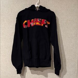 Champion Black Hoodie with Red and Yellow Accents